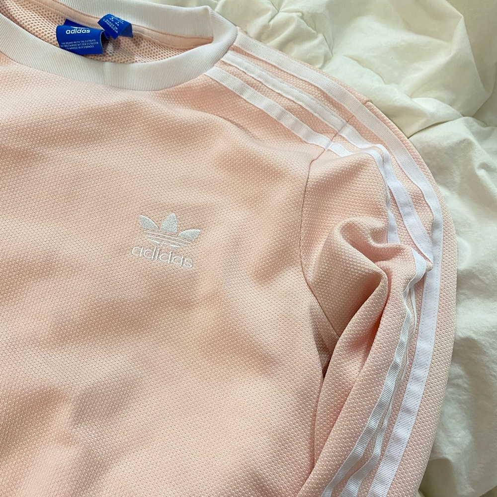 light pink adidas waffle long sleeve/crewneck